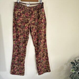 VTG Eric Spencer Wide Leg Flare Pants 12 Brown Floral Prints Trousers High Rise